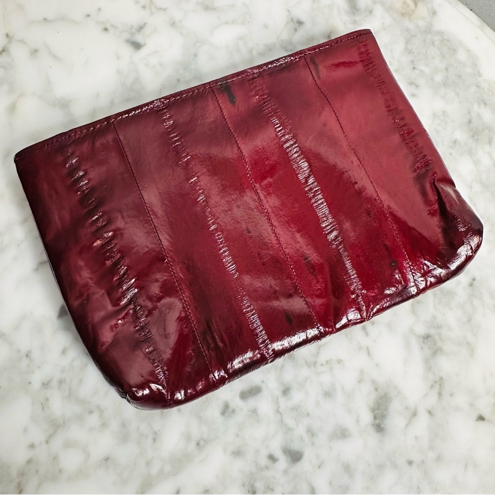 Vintage Eel Skin Zip Pouch or Clutch in Wine